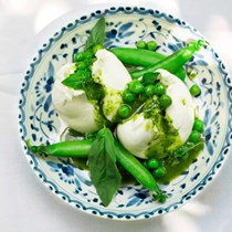 Burrata with peas and basil