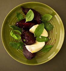 Burrata with roasted beetroot