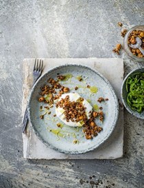 Burrata with savoury granola