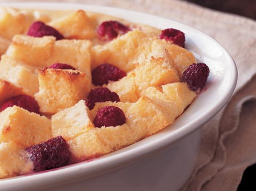 Bursting with raspberries bread pudding