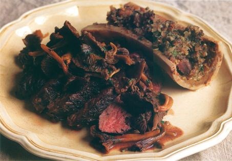 Butcher's steak with bone marrow and wild mushrooms