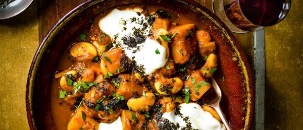 Butter bean and butternut squash ragout with yogurt and hot mint oil