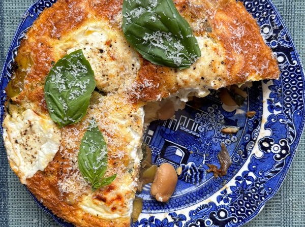 Butter bean, goat's cheese and chard frittata