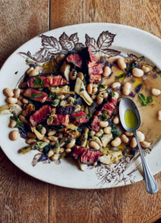 Butter beans, artichoke and steak