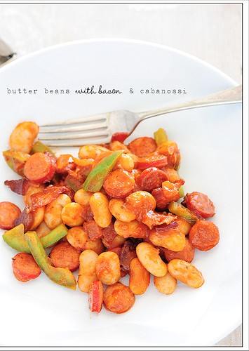 Butter beans with cabanossi & bacon