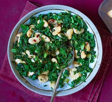 Butter beans with kale, lemon, chilli & garlic