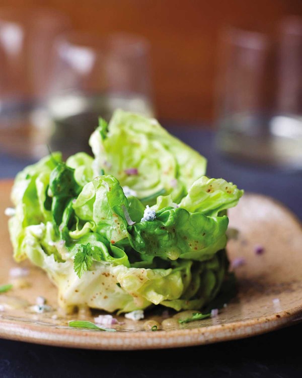 Butter lettuce and fresh herbs with Maytag blue cheese