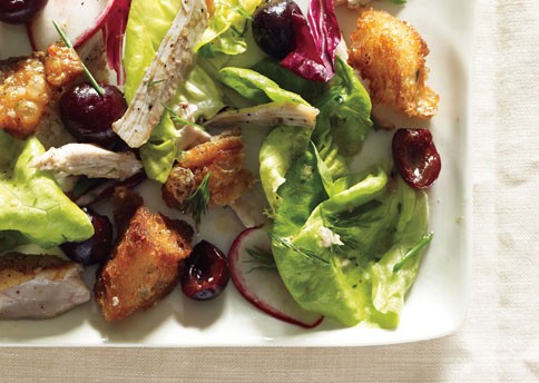 Butter lettuce, chicken, and cherry salad