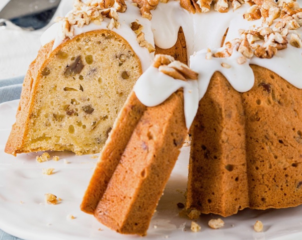 Butter pecan pound cake [white icing]