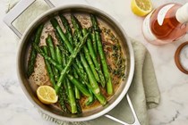 Butter-poached asparagus with rosé reduction
