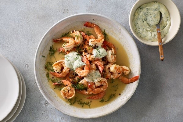 Butter-poached shrimp with dill mayonnaise