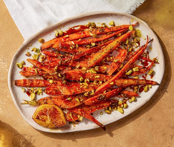 Butter-roasted carrots with za'atar and pomegranate molasses