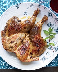 Butter-roasted chicken with cilantro and mint
