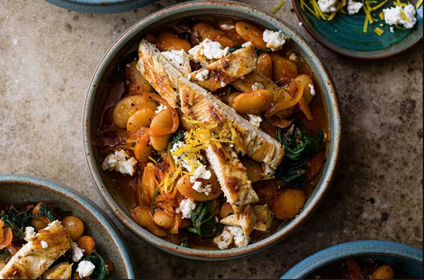Butterbean casserole with griddled chicken