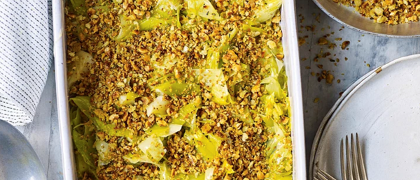 Buttered leeks with pangritata