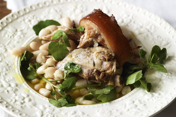Buttered pork, cannellini beans & watercress