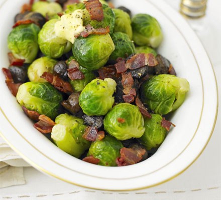 Buttered sprouts with chestnuts & bacon
