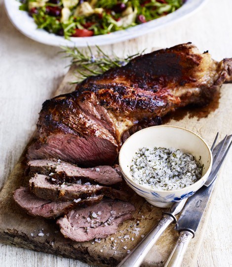 Butterflied leg of lamb with rosemary salt and slow-roasted tomato salad