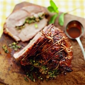 Butterflied leg of spring lamb with mint pesto