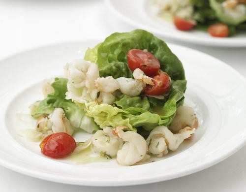 Butterhead lettuce + warm shrimp vinaigrette with rosemary & ginger