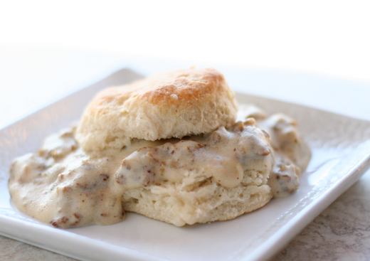 Buttermilk biscuits and sausage gravy