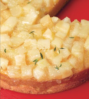 Buttermilk cake with lemon- and thyme-glazed pear compote