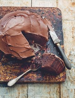 Buttermilk chocolate cake with brown sugar and fine sea salt