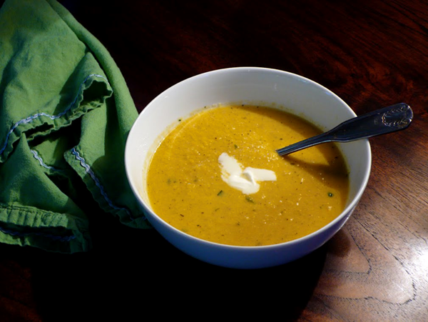 Buttermilk corn soup with curry & mint
