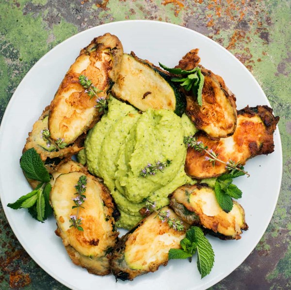 Buttermilk courgettes and broad bean cream