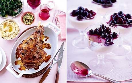 Buttermilk creams with blueberry sauce