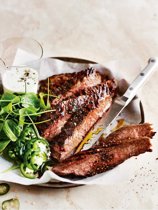 Buttermilk, jalapeño and coriander char-grilled steaks
