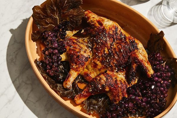 Buttermilk-marinated chicken with roasted grapes and za'atar