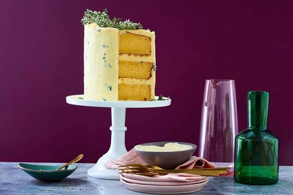 Buttermilk mud cake with lemon-thyme cream cheese