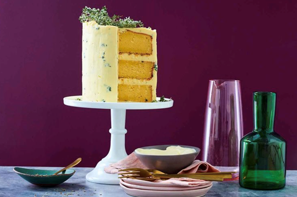 Buttermilk mud cake with lemon-thyme cream cheese
