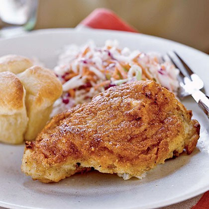 Buttermilk oven fried chicken with coleslaw