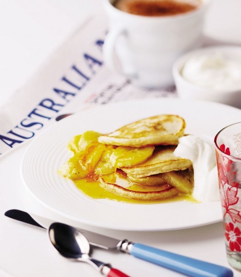 Buttermilk pancakes with honeyed bananas