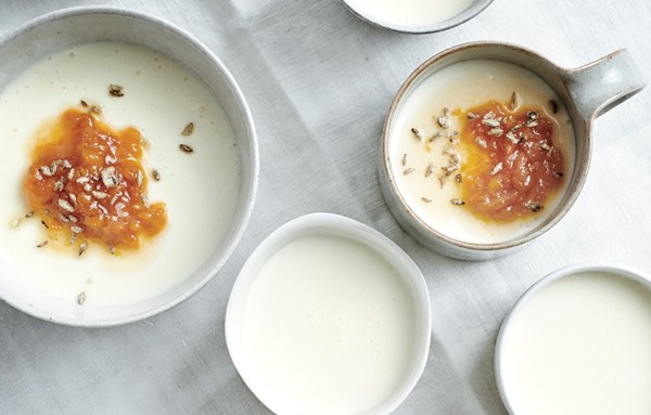 Buttermilk panna cotta with apricot and candied fennel