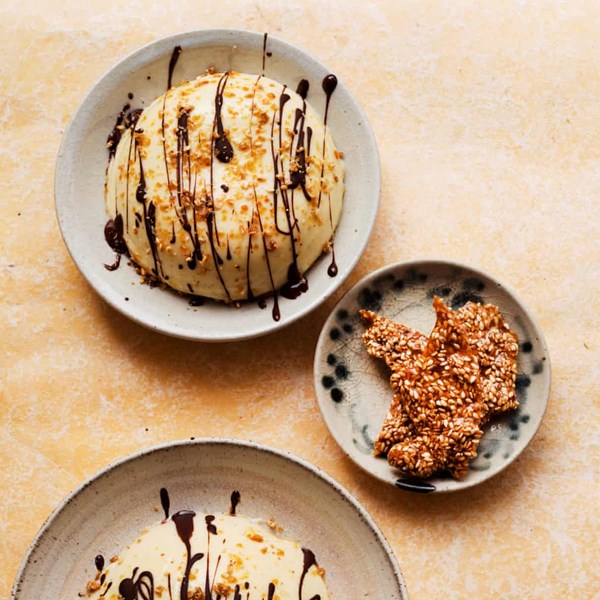 Buttermilk panna cotta with sesame brittle