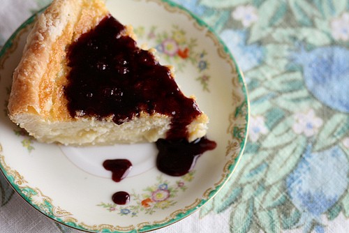 Buttermilk pie with blackberry sauce