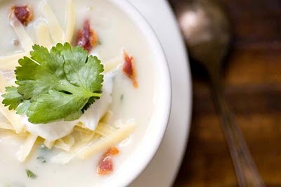 Buttermilk potato soup with bacon and roasted jalapeño