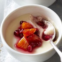 Buttermilk pudding with pomegranate compote