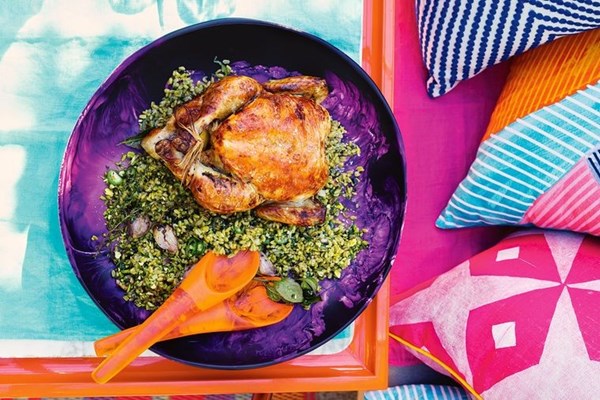 Buttermilk roast chicken with farro salad
