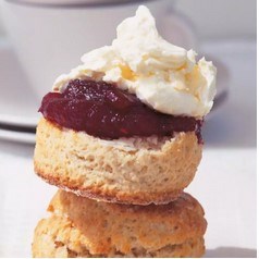 Buttermilk scones with West Country clotted cream and raspberry butter