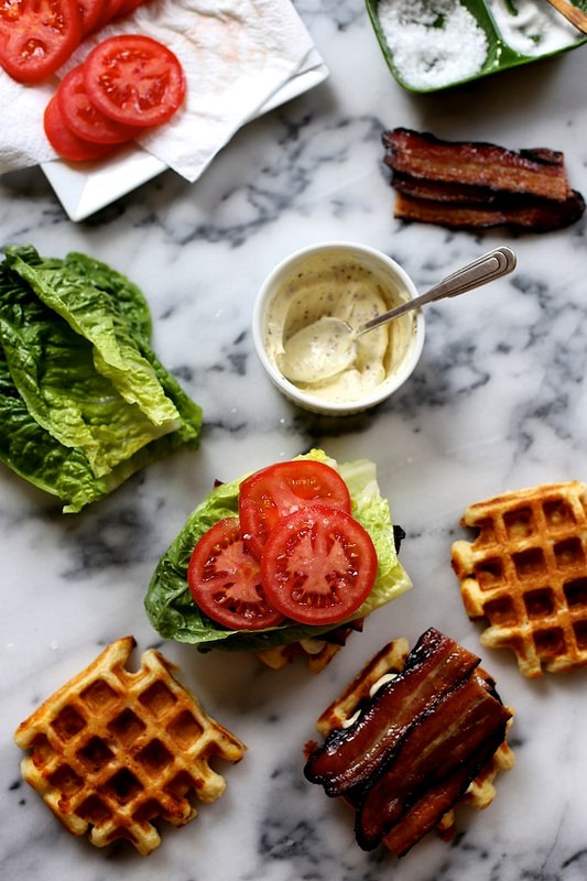 Buttermilk waffle BLT sandwich