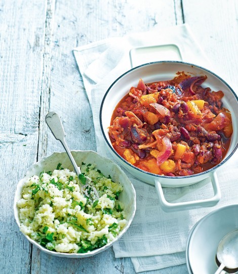 Butternut and bean stew with cauliflower 'rice'