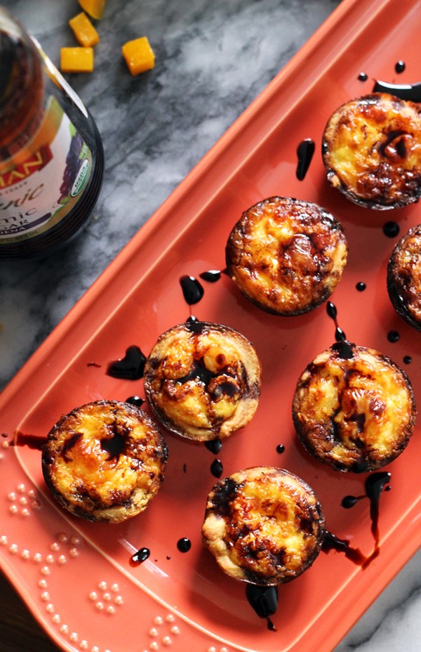 Butternut and Brie mini quiches with balsamic syrup