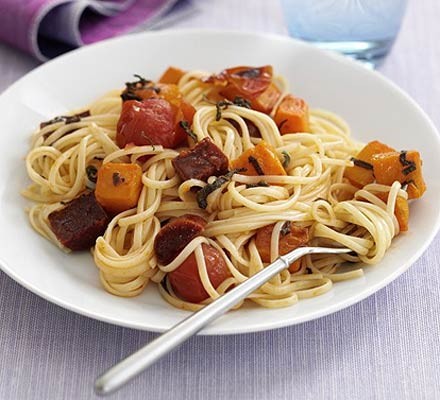 Butternut and chorizo spaghetti