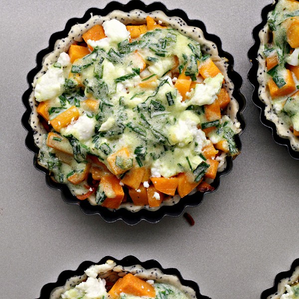 Butternut, carrot and goat cheese tartlets