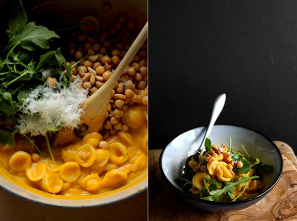 Butternut orecchiette with arugula and pine nuts