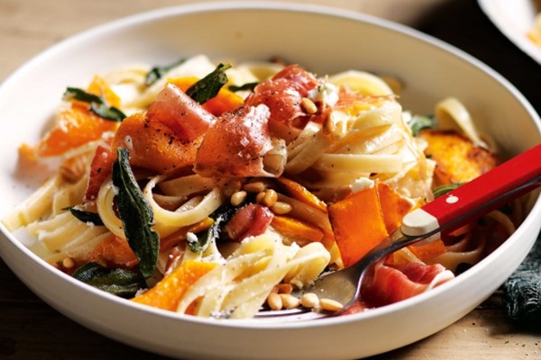 Butternut pumpkin & prosciutto fettuccine with sage butter